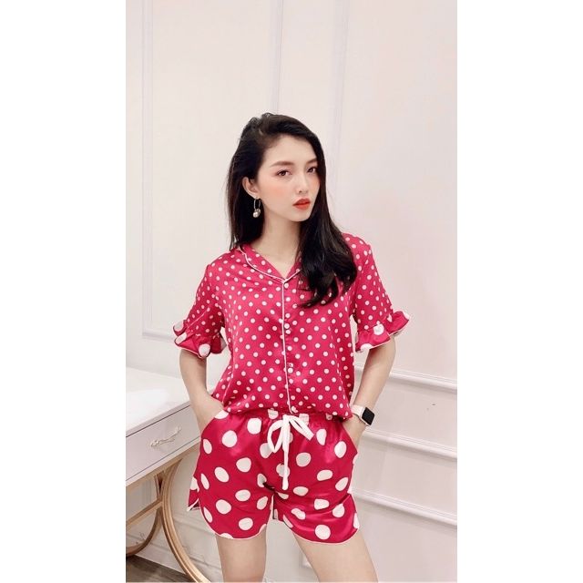 Đồ ngủ pijama lụa cao cấp chấm bi