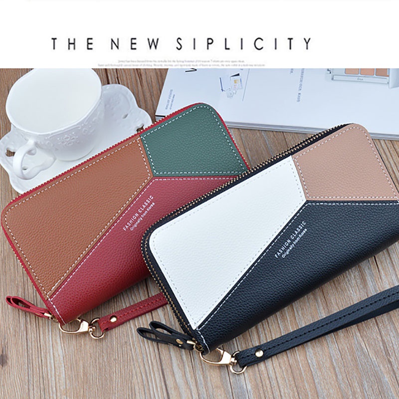 Bóp ví dài nữ cầm tay kiểu dáng Hàn Quốc màu sắc tương phản thời trang hai khóa kéo cao cấp MSP Y-7002