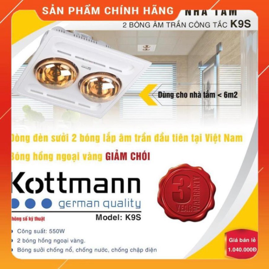 [Hỏa tốc 1 giờ] [FREESHIP] Đèn sưởi 2 bóng Kottmann âm trần K9-S - Hàng chính hãng cao cấp, BH 12 tháng