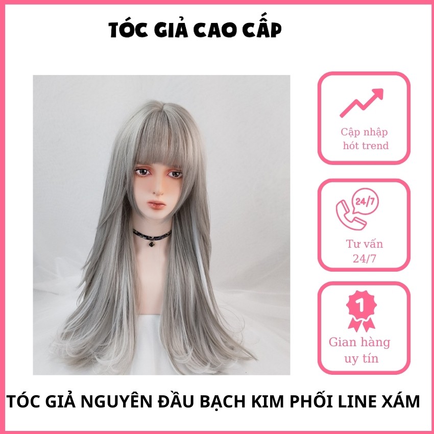 Tóc giả màu bạch kim, xoăn cúp nhẹ đuôi, tặng kèm lưới trùm tóc