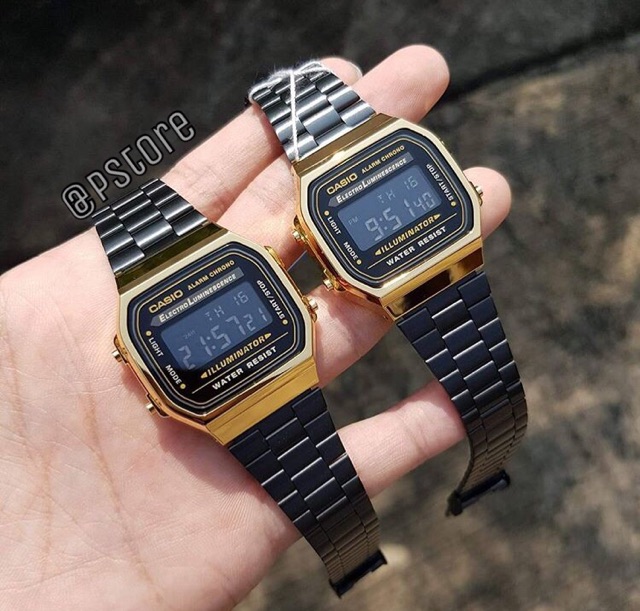 Đồng hồ nam nữ Kim loại Casio A168wegb vàng đen chính hãng