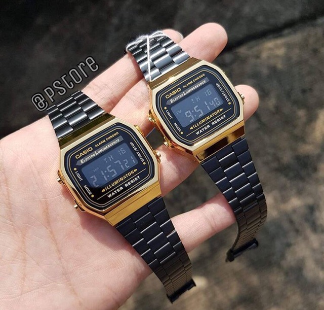 Đồng hồ nam nữ Kim loại Casio A168wegb vàng đen chính hãng | BigBuy360 - bigbuy360.vn
