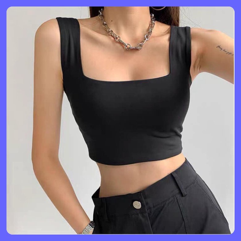 Áo bra thun nữ croptop cổ vuông ôm body sexy màu trơn basic đi học đi chơi đi làm xinh xỉu