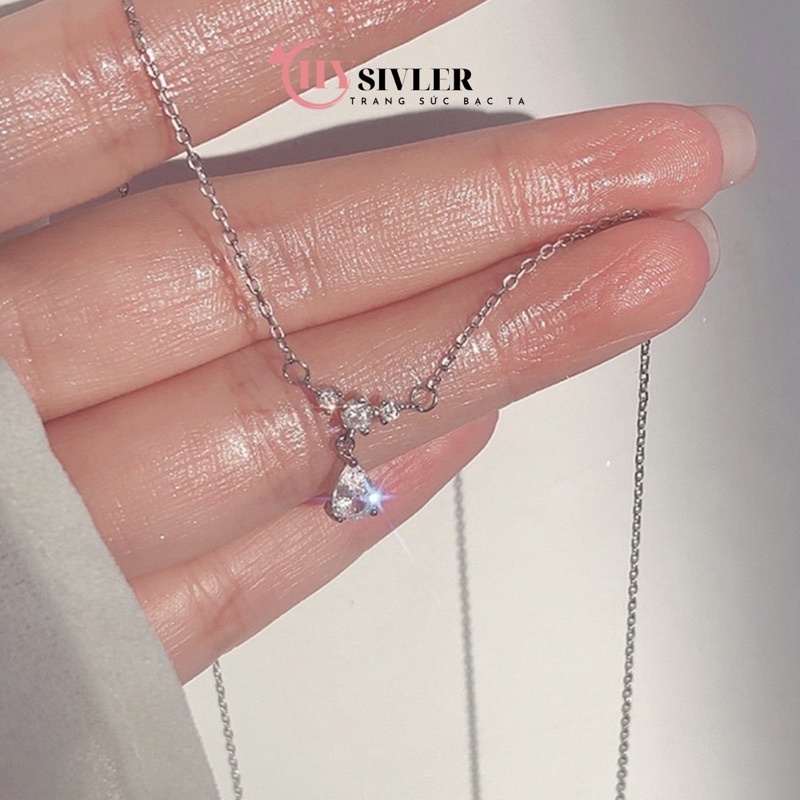 Dây chuyền bạc ý s925 giọt sương giọt lệ giọt nước đính đá nhỏ xinh nữ tính dây chuyền nữ bạc thật giá rẻ