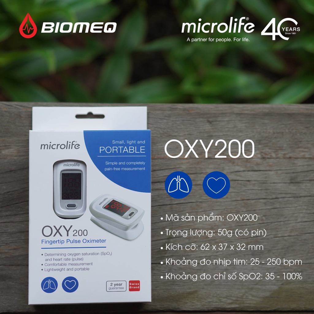 Máy đo nồng độ oxy trong máu Spo2 MICROLIFE OXY 200 bảo hành 24 tháng hàng chính hãng
