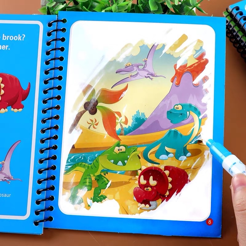 Đồ chơi tranh ma thuật tô màu nước tự xóa, sách tập tô thần kỳ magic water book cho bé tặng kèm 1 bút tô màu