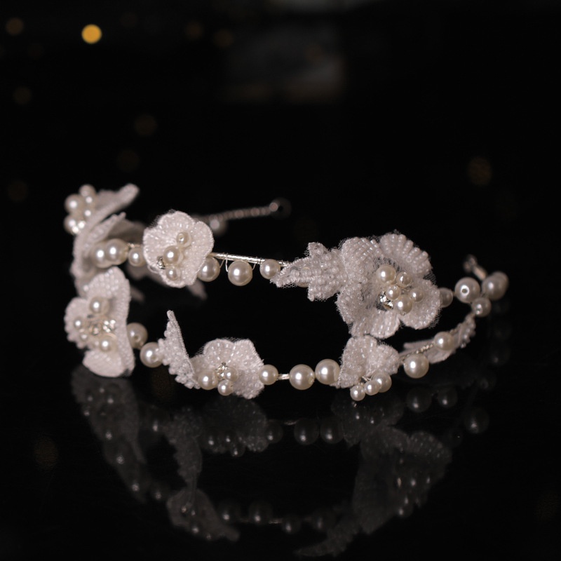Băng Đô Cài Tóc Hình Vương Miện Công Chúa Đính Hạt Phối Ren Kiểu Hàn Quốc Cho Cô Dâu