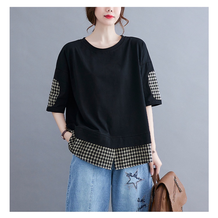 G80 áo thun big size freesize thoải mái rộng rãi phối kẻ caro thời trang phong cách