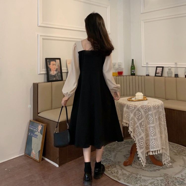 D63 - Đầm Đen Phối Tay Kem Dáng Dài Bigsize