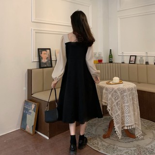 [Thanh Lý] D63 - Đầm Đen Phối Tay Kem Dáng Dài Bigsize