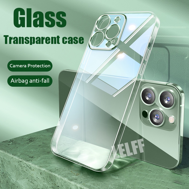 Ốp Lưng mặt kính Trong Suốt Cho Điện Thoại iPhone 13 pro max iPhone 12 11 bảo vệ camera chảnh ốp điện thoại