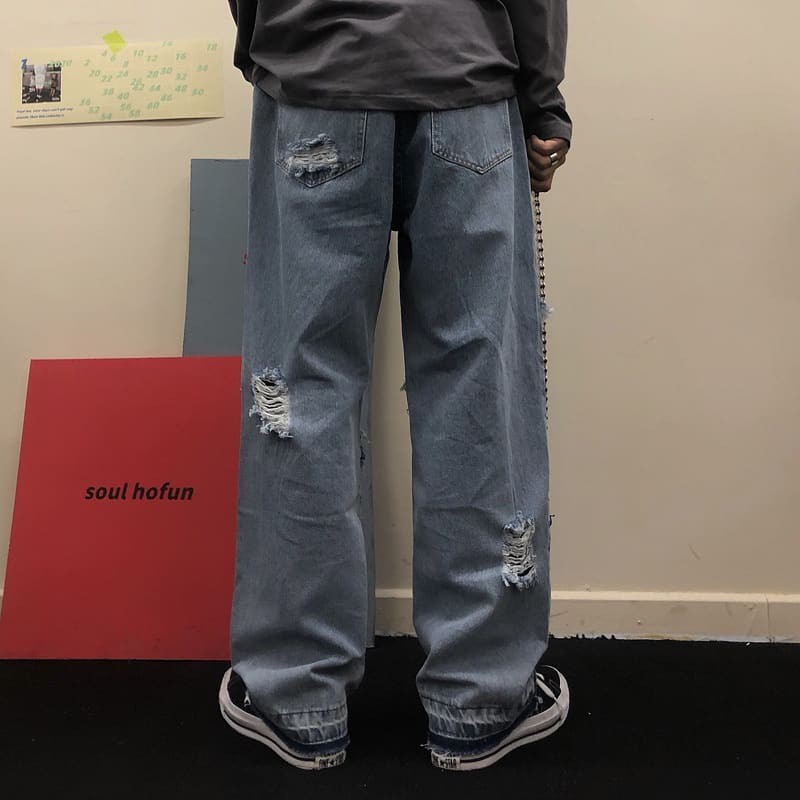 Quần Jeans nam ống suông, thiết kế rách lạ