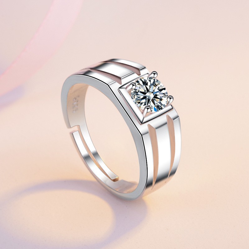 weiweijewelry/Nhẫn vàng trắng đơn giản cho nam và nữ Nhẫn đính hôn cặp đôi kim cương lấp lánh