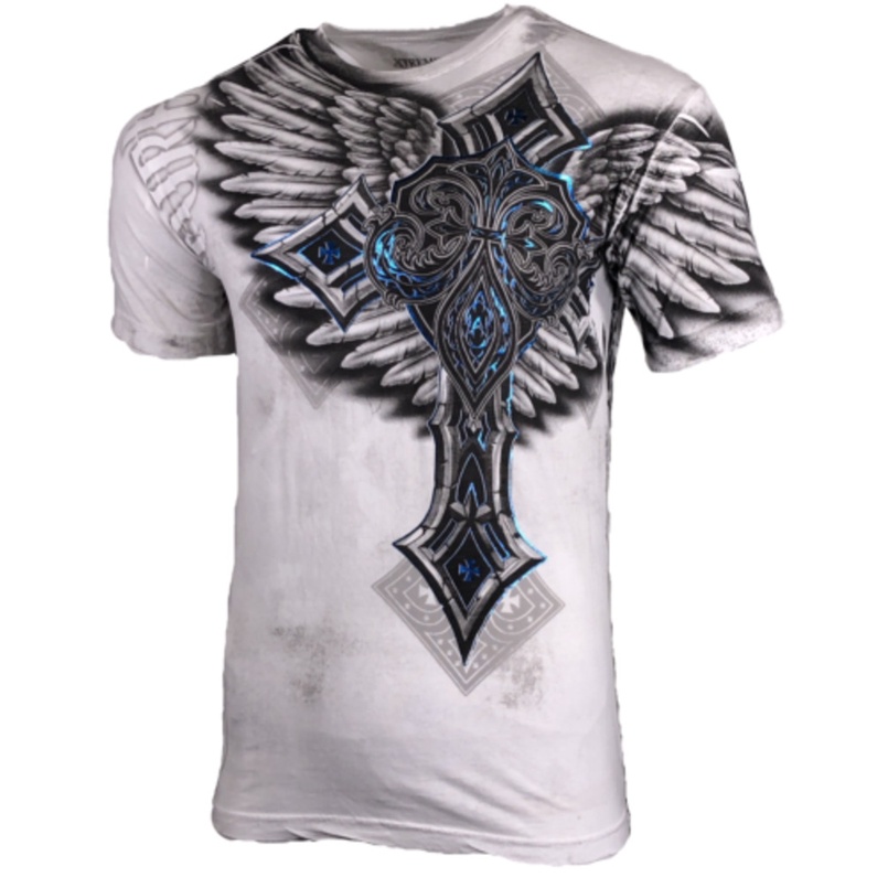 Áo Thun Nam Màu Trắng Affliction Xtreme In Hình Đôi Cánh Xe Đạp MMA Cá Tính