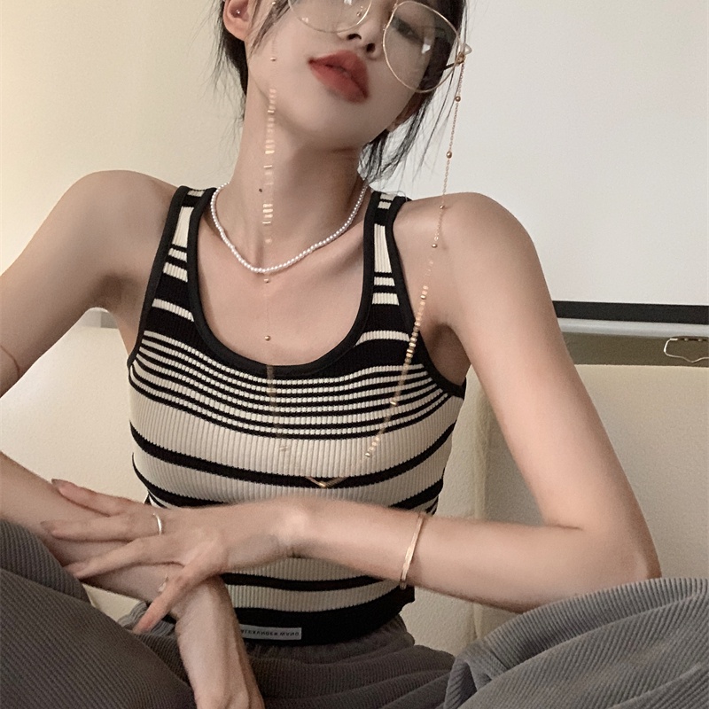 Áo Croptop Kẻ Sọc Màu Sắc Tương Phản Phong Cách Cổ Điển Thời Trang Quyến Rũ Cho Nữ