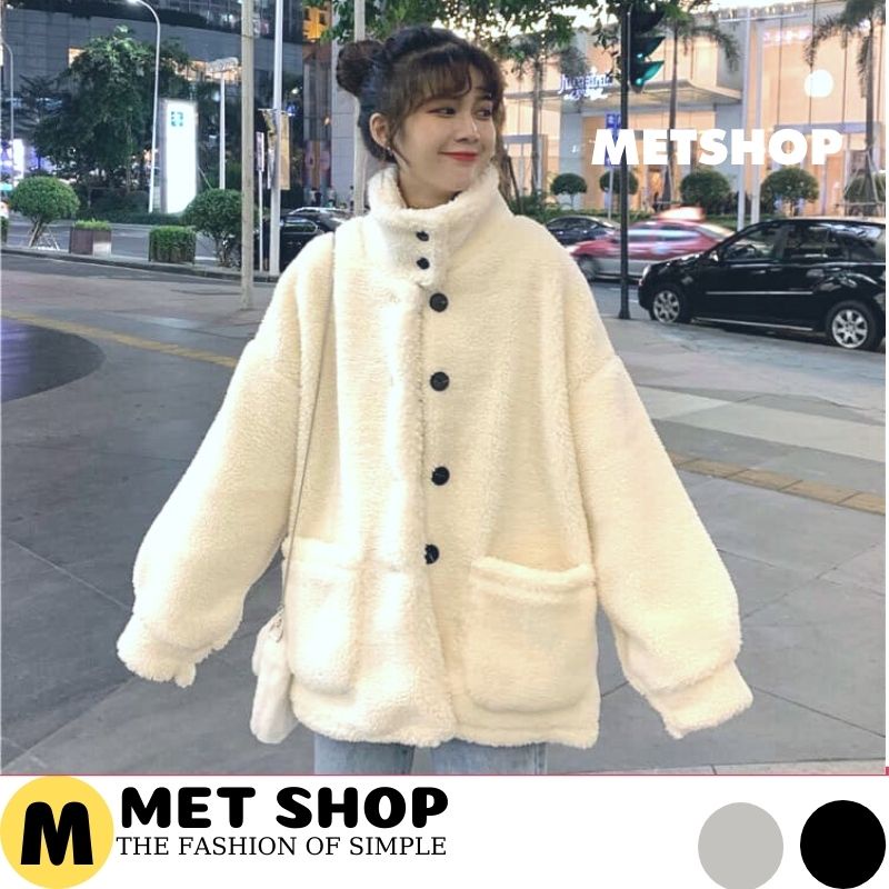 Áo khoác lông cừu dày dặn thời trang thu đông ulzzang ,Áo lông 2 lớp siêu ấm màu trắng 1 hàng cúc - MET SHOP | BigBuy360 - bigbuy360.vn