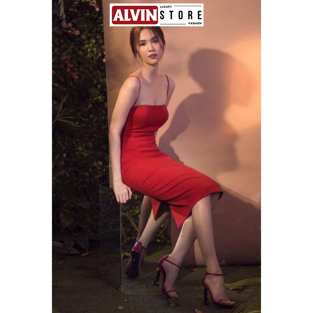 Đầm Ôm Body Dáng Bút Chì Dài Qua Gối Hai Dây Cúp Ngực Trẻ Trung Xinh Đẹp Alvin Store 0065