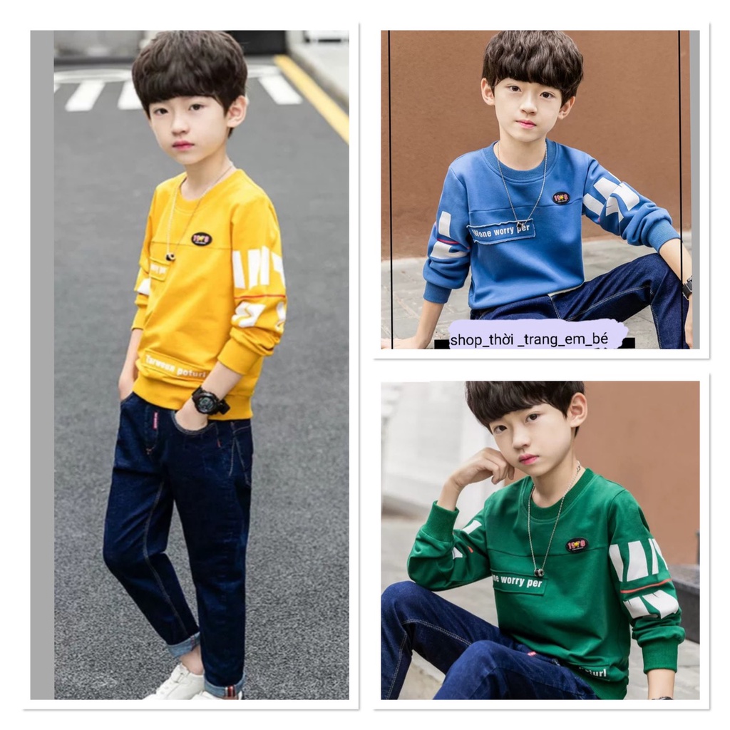 Áo thu đông dành cho bé trai 14-45kg mẫu Worry Per. Chất liệu đẹp, đường may kỹ. MA77