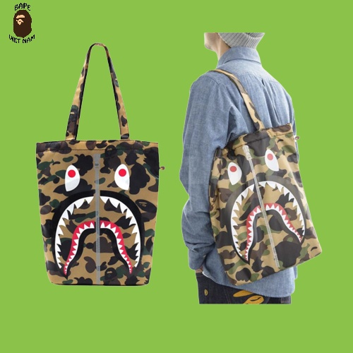 [Best Quality] Túi Tote Bape, Túi đeo vai Bape Shark, Chất liệu Polyester, Màu Camo Green/Yellow BapeVN