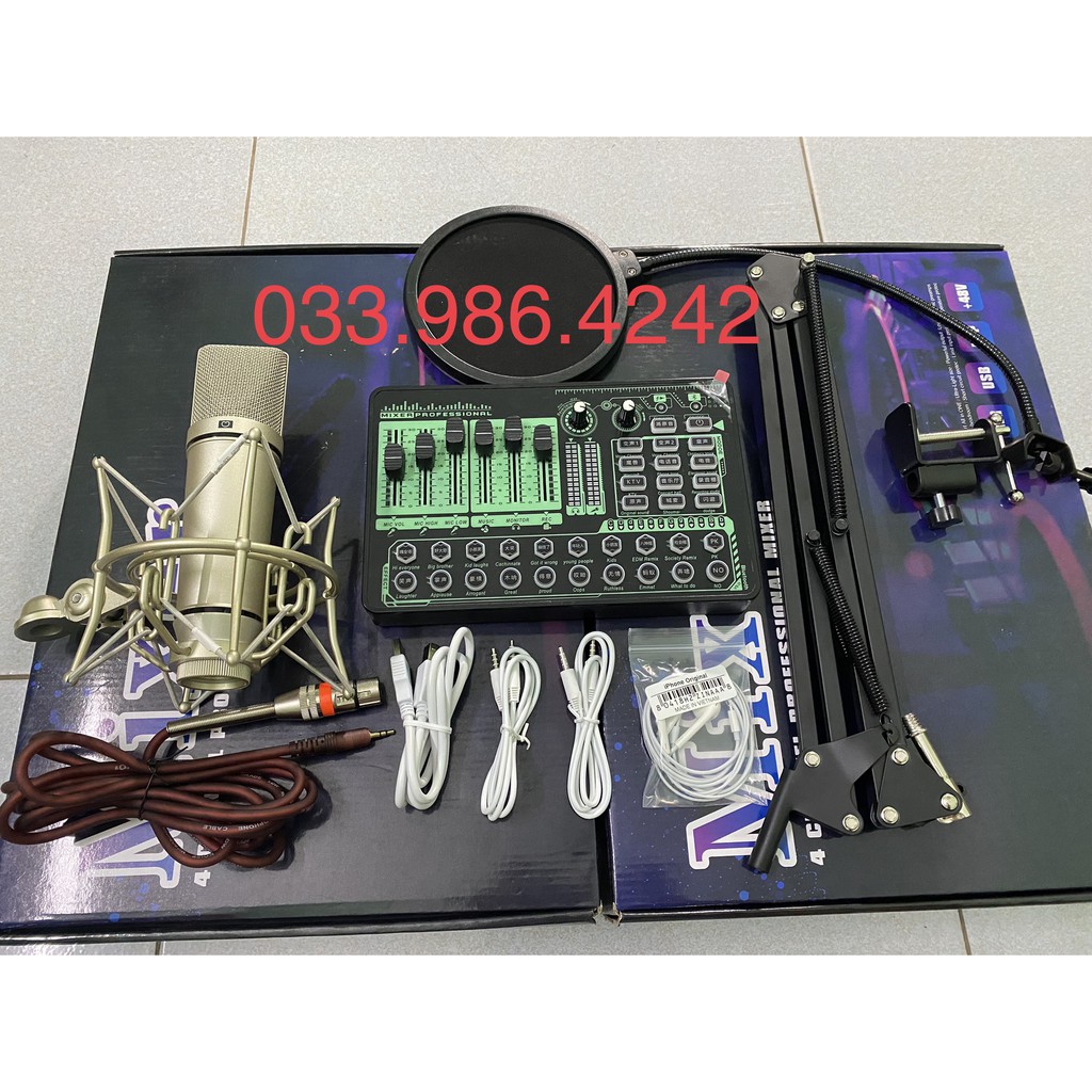 Trọn Bộ Sound Card Thu Âm H9 2021 Mic AQTA U87 ⚡FREESHIP⚡ Tặng Kèm Dây Kết Nối Và Tai Nghe Kiểm Âm . Bảo Hành 12 Tháng