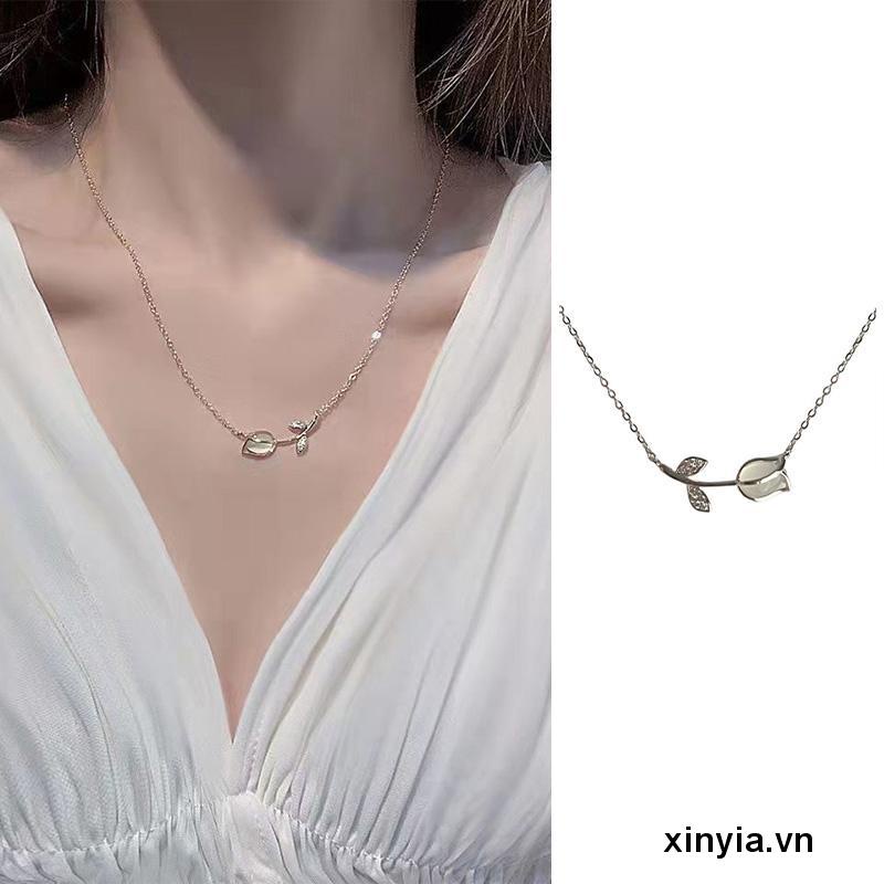 🌺 Vòng cổ Mặt Hoa Tulip Đính Đá Opal Phong Cách Cổ Điển Cho Nữ