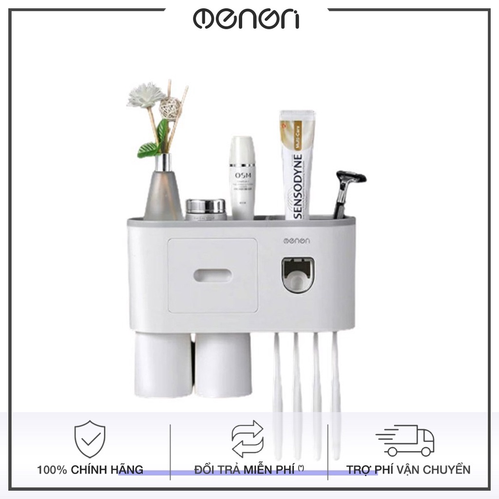 Kệ để đồ phòng tắm đa năng nhà tắm kiêm nhả kem đánh răng có móc treo đồ - Bộ nhả kem đánh răng tự động