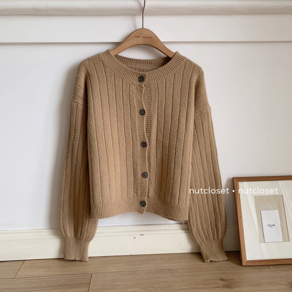 Áo cardigan len vân dọc cúc ghi _ A0299