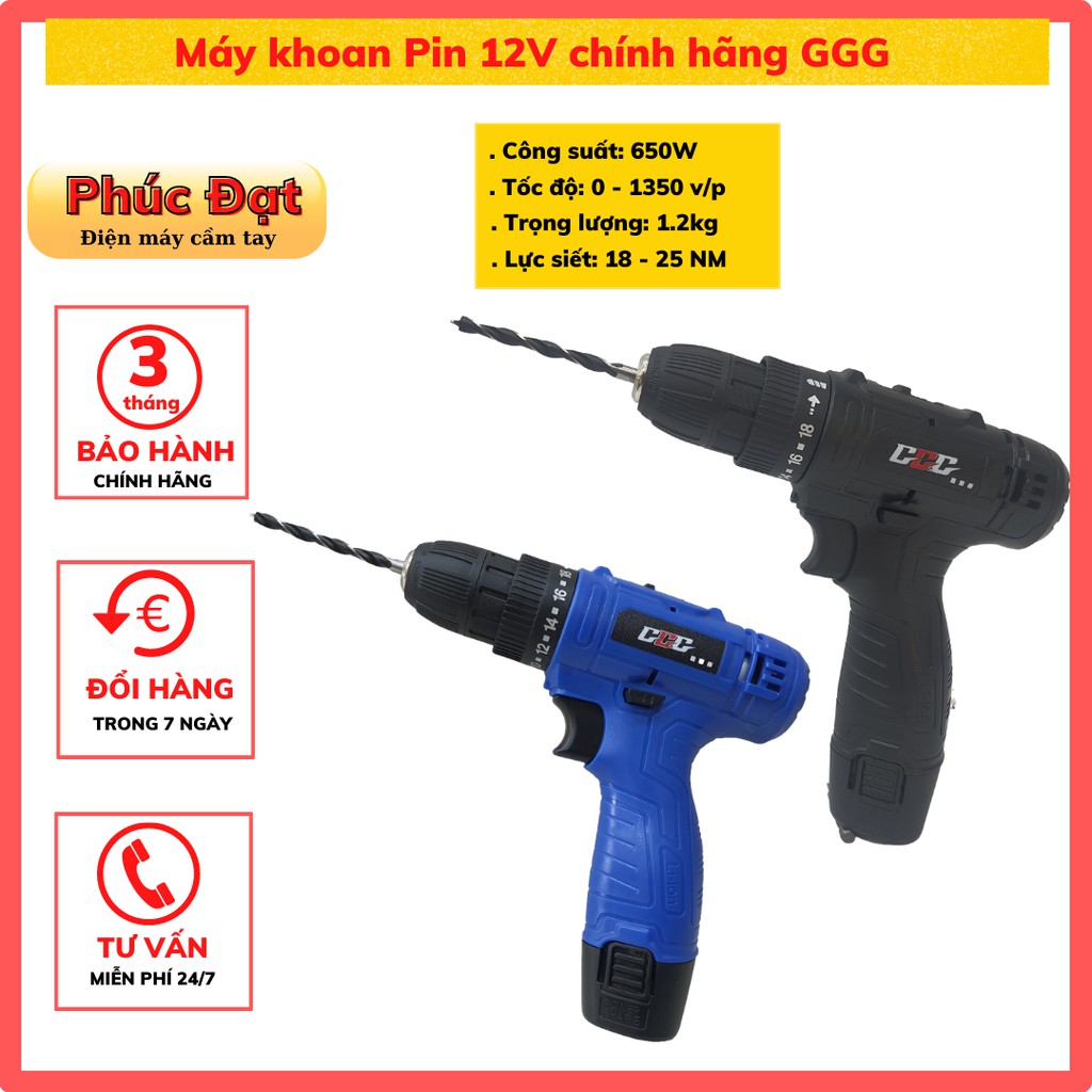 Máy khoan Pin bắt vít cầm tay không dây chính hãng GGG kèm sạc ML 120 | Tặng 2 pin và hộp 24 phụ kiện