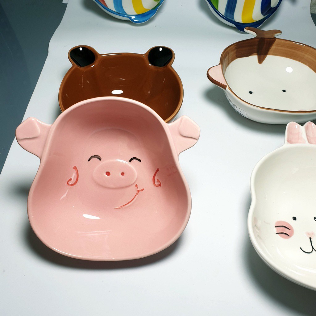 Bát Ăn Dặm Cute Cho Bé Hình Heo Hồng Dễ Thương, Chén Ăn Dặm Gốm Sứ Cao Cấp