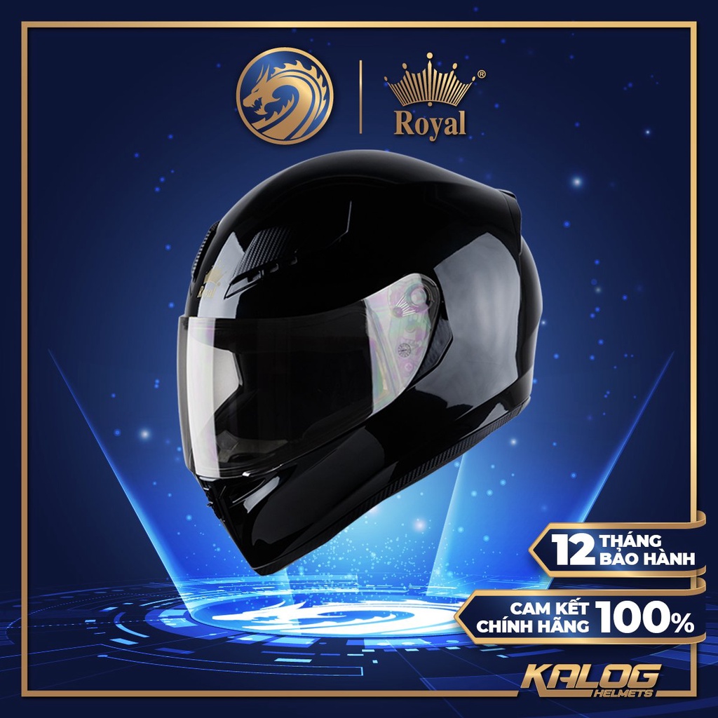 Mũ bảo hiểm Fullface ROYAL M138B 1 kính màu Đen bóng - Tặng kèm túi rút Royal - Bảo hành 12 tháng