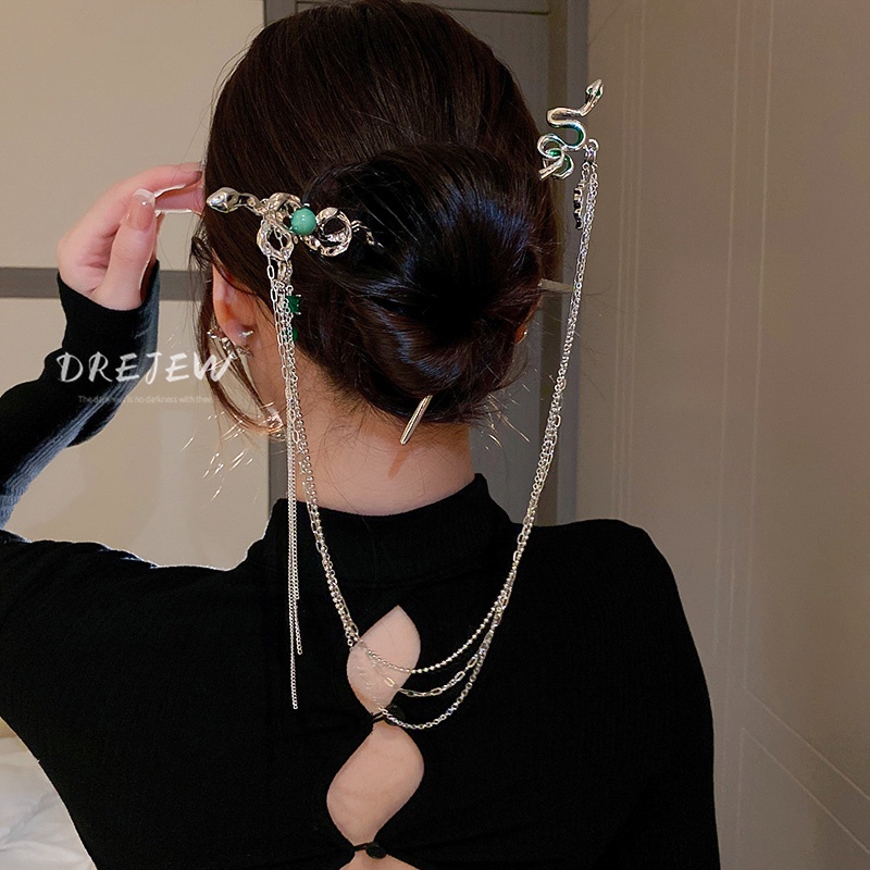 Kẹp Tóc Tua Rua Hình Rắn Hai Đầu Có Thể Tháo Rời Phong Cách Trung Hoa Sang Trọng Cho Nữ