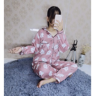 Bộ Pijama Bộ ngủ nữ Chất liệu lụa mặc thoải mái Họa tiết dễ thương Bộ đồ ngủ nữ giá rẻ