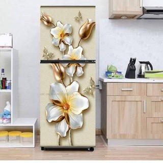 Tranh 3D dán tủ lạnh hoa mai kt 60 x 140cm