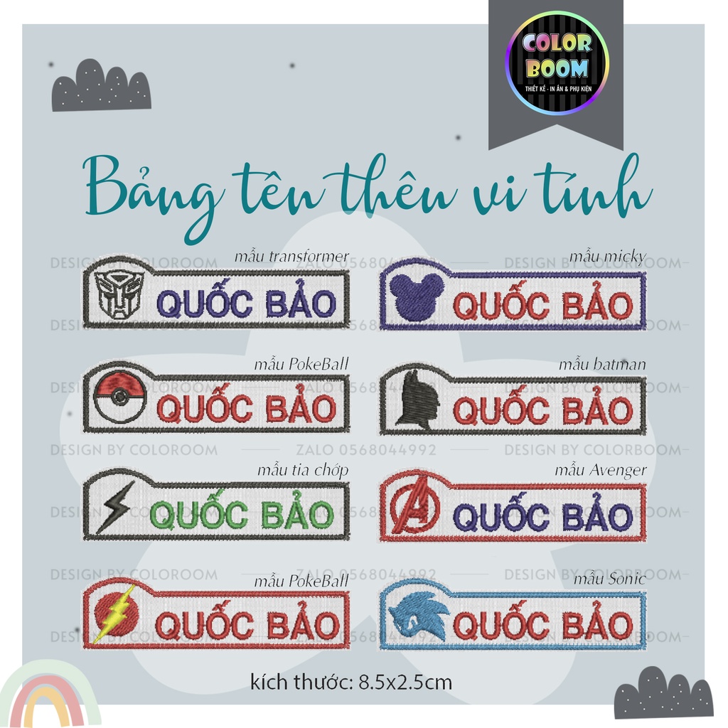 Thêu Tên Bé - Thêu Phù Hiệu - Thêu Vi Tính -  dùng để ủi -may vào áo, quần, cặp, balo