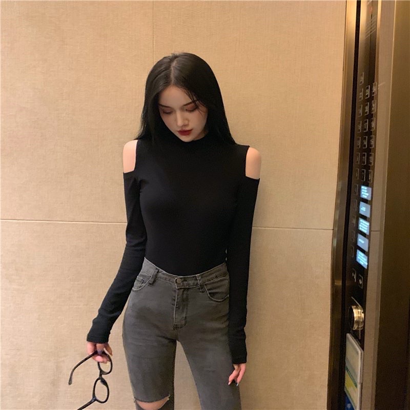 Áo Croptop Bozip Khoét Vai 2 Bên L.Y Store Nữ  🌸 Thun body dài tay dáng ôm retro, phông kiểu bó sát Ulzzang 🌸