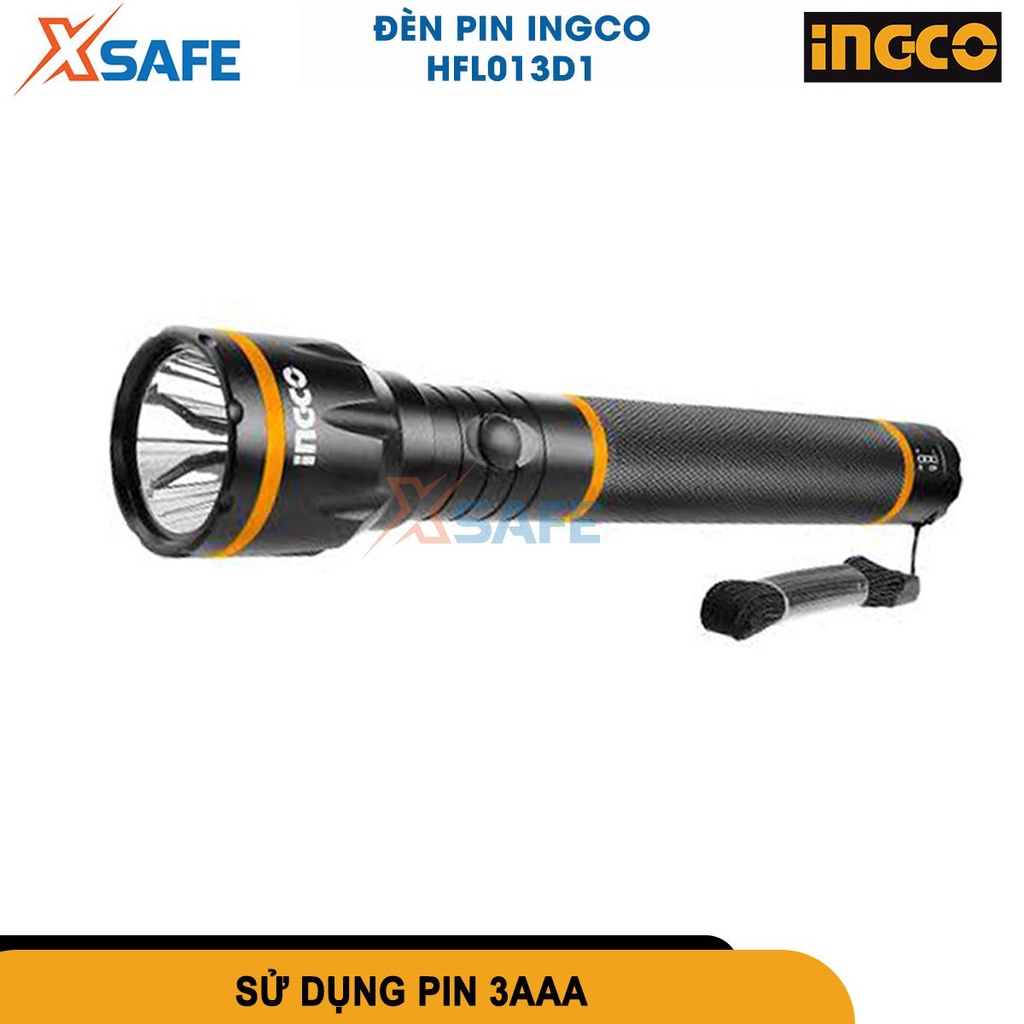 Đèn pin INGCO HFL013D1 3W, vỏ hợp kim nhôm, tuổi thọ 100000h, pin 3AAA, không kèm theo pin [CHÍNH HÃNG][XSAFE]