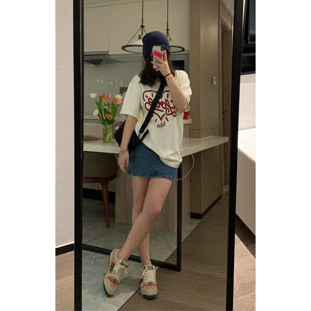 Áo Thun Ngắn Tay Cổ Tròn In Họa Tiết Đơn Giản Thời Trang Hàn Quốc Cho Nữ