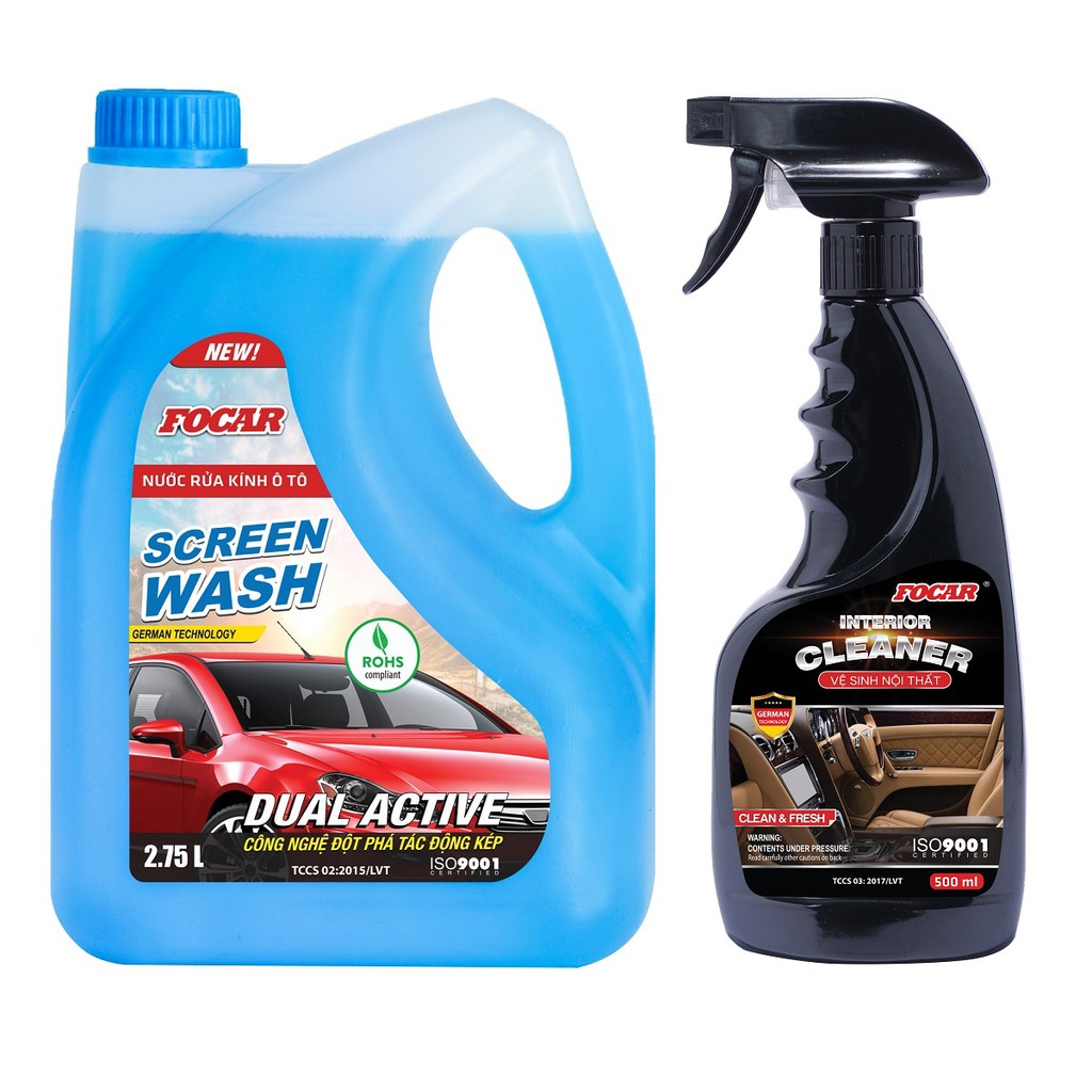 Combo Nước rửa kính Focar Screen Wash 2.75L + Dung dịch vệ sinh nội thất Focar Interior Cleaner 500ml   (TIẾT KIỆM 10%)