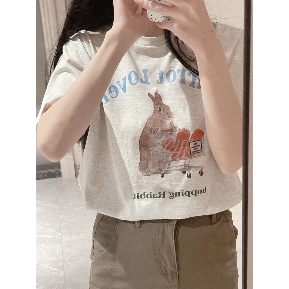 Áo Thun Tay Ngắn Cổ Tròn Dáng Rộng In Họa Tiết Hoạt Hình Thời Trang Cho Nữ