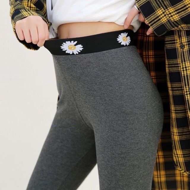 Quần Legging Len Tăm Free size Tôn Dáng Phối Hoa Cúc