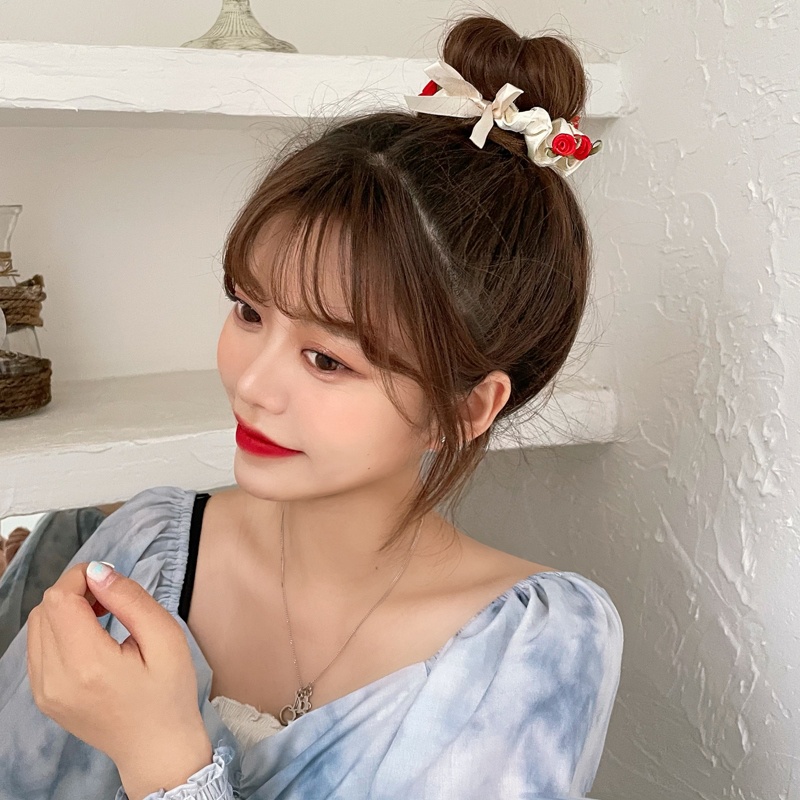 Dây Buộc Tóc Họa Tiết Hoa Hồng Lãng Mạn Thời Trang Phong Cách Hàn Quốc Cho Nữ