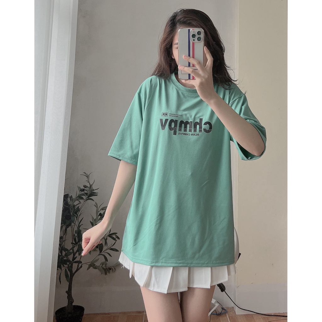 Áo Thun Chmpv Form Rộng PEONYB Unisex  🌸 Phông ngắn tay lỡ in chữ kiểu dáng basic cá tính Ulzzang 🌸