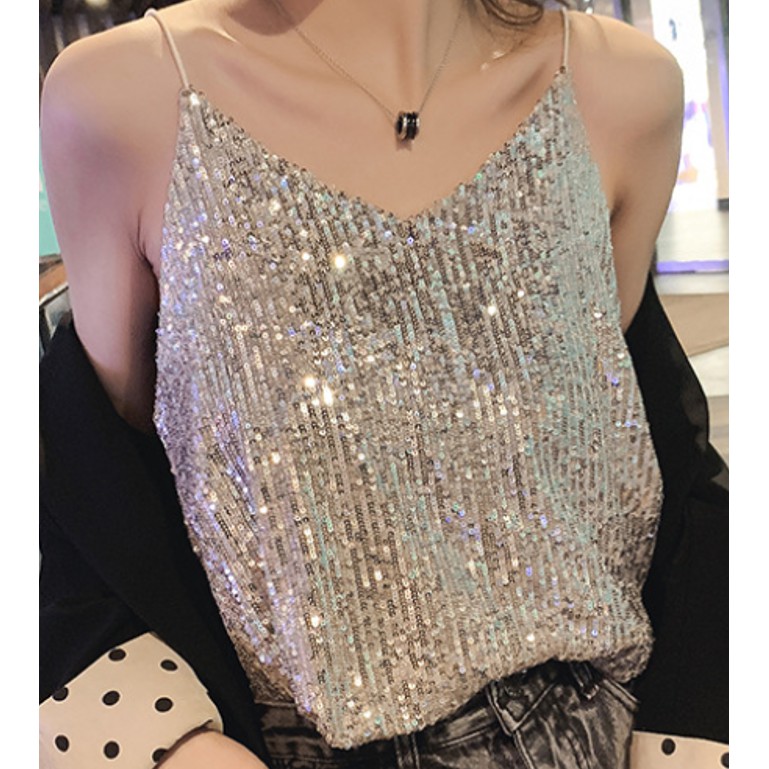 Áo hai dây ánh kim sequin sexy