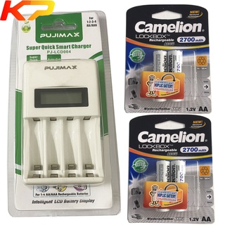 Bộ sạc thông minh màn hình LCD ( Sạc nhanh ) và Sạc Camelion BC-1010 kèm sẵn 4 Pin AA 2700mah Camelion