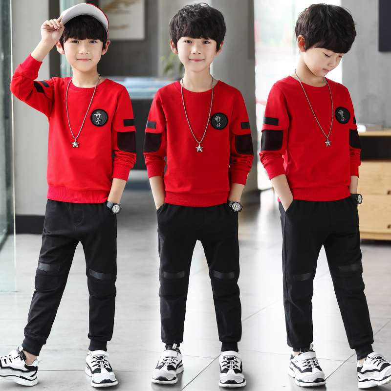 Set Áo Thun Dài Tay Cổ Tròn + Quần Dài Thời Trang Cho Bé Trai