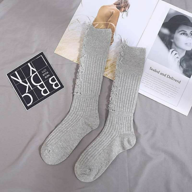 Vớ Cotton Cổ Cao Rách Gối Thời Trang Thu Đông Đường Phố Cá Tính