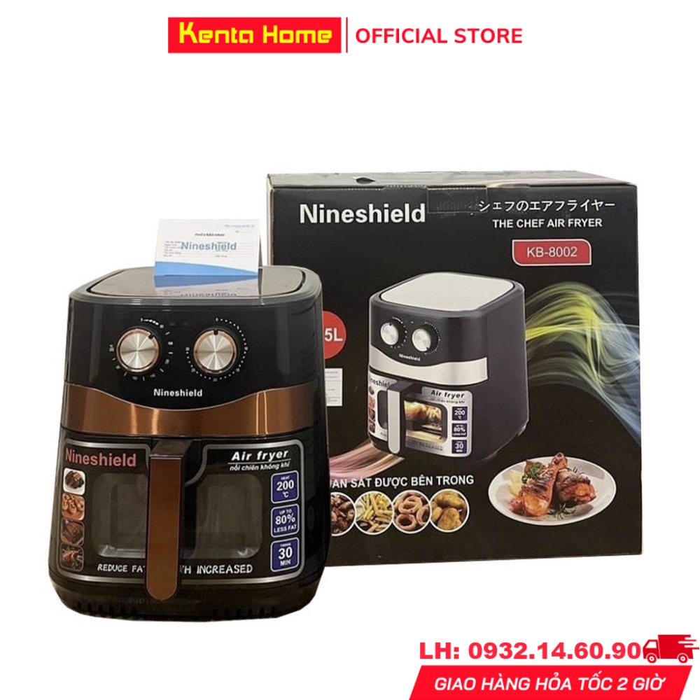 Nồi Chiên Không Dầu 10.5L Nineshield Loại Cơ Phiên Bản Có Kính, Nồi Chiên Nướng Đa Năng Công Nghệ Nhật  - Bảo Hành 1 năm