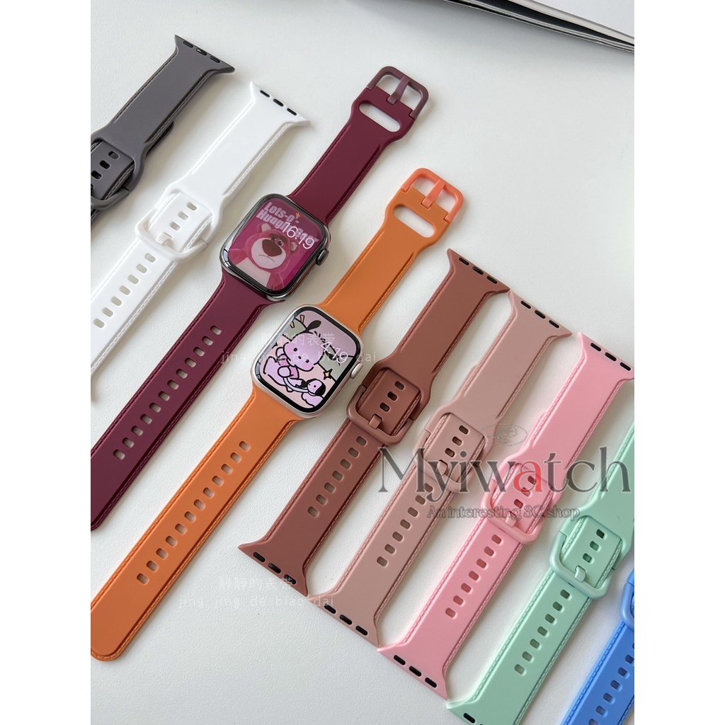 Dây Đeo Silicone Mềm Khóa Vuông Cho Đồng Hồ Thông Minh iwatch 45mm 41mm 44mm 40mm 38mm 42mm series 7 6 5 SE 4 3 2
