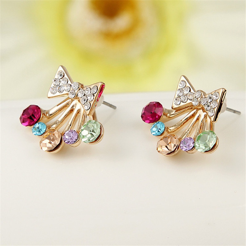 Đôi Bông Tai Hình Nơ Đính Kim Cương Thời Trang Hàn Quốc Cho Nữ