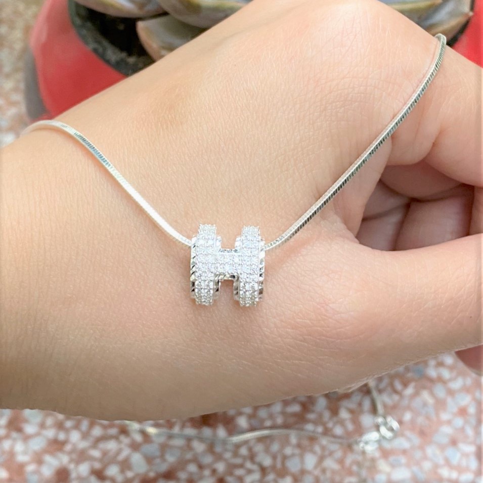 Dây chuyền bạc ý loại đẹp mặt hình chữ H đính đá - Trang sức bạc Evasilver